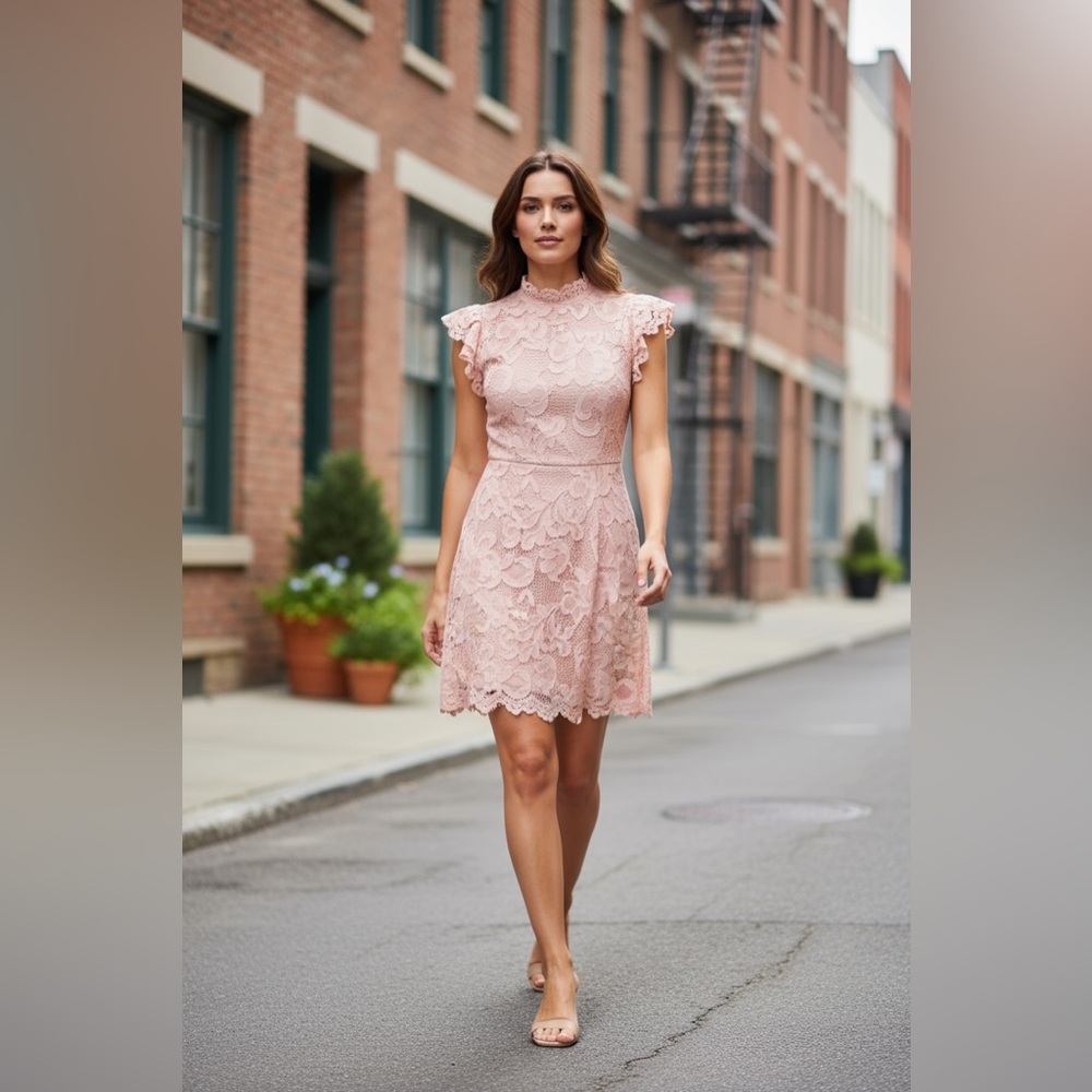 Elegant Sans Souci Pink Lace Mini Dress Women’s Small S New